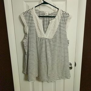 GAP Striped Eyelet V-neck Tee